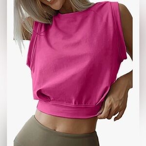 Pink Cropped Tank Top Cinched Waistline size SMALL